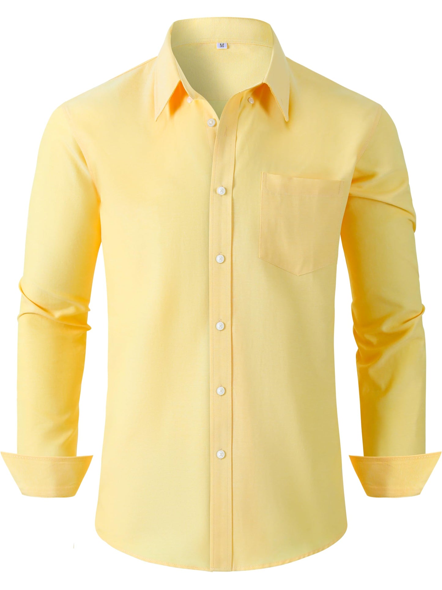 GIANZEN Light Pastel Yellow Shirt Men Button Up Long Sleeve Collared Shirts for Oxford Mens Down Men's Dress Business Casual Light Yellow Size XXL Tall