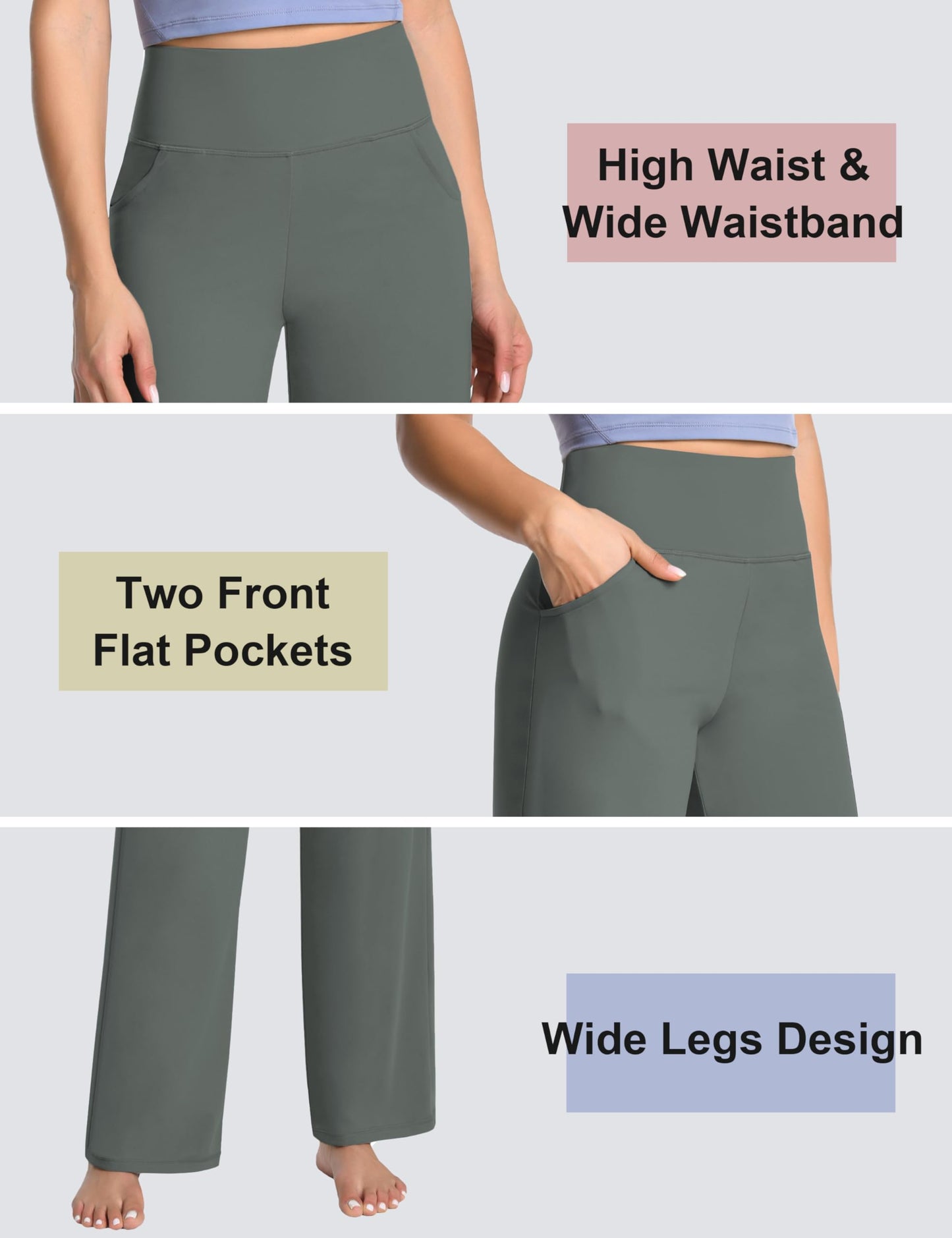 BUBBLELIME 29"/31"/33"/35"/37" Women's Wide Legs Yoga Pants Loose Lounge Sweatpants - Wide Legs_OLIVEGRAY XL_37" Inseam