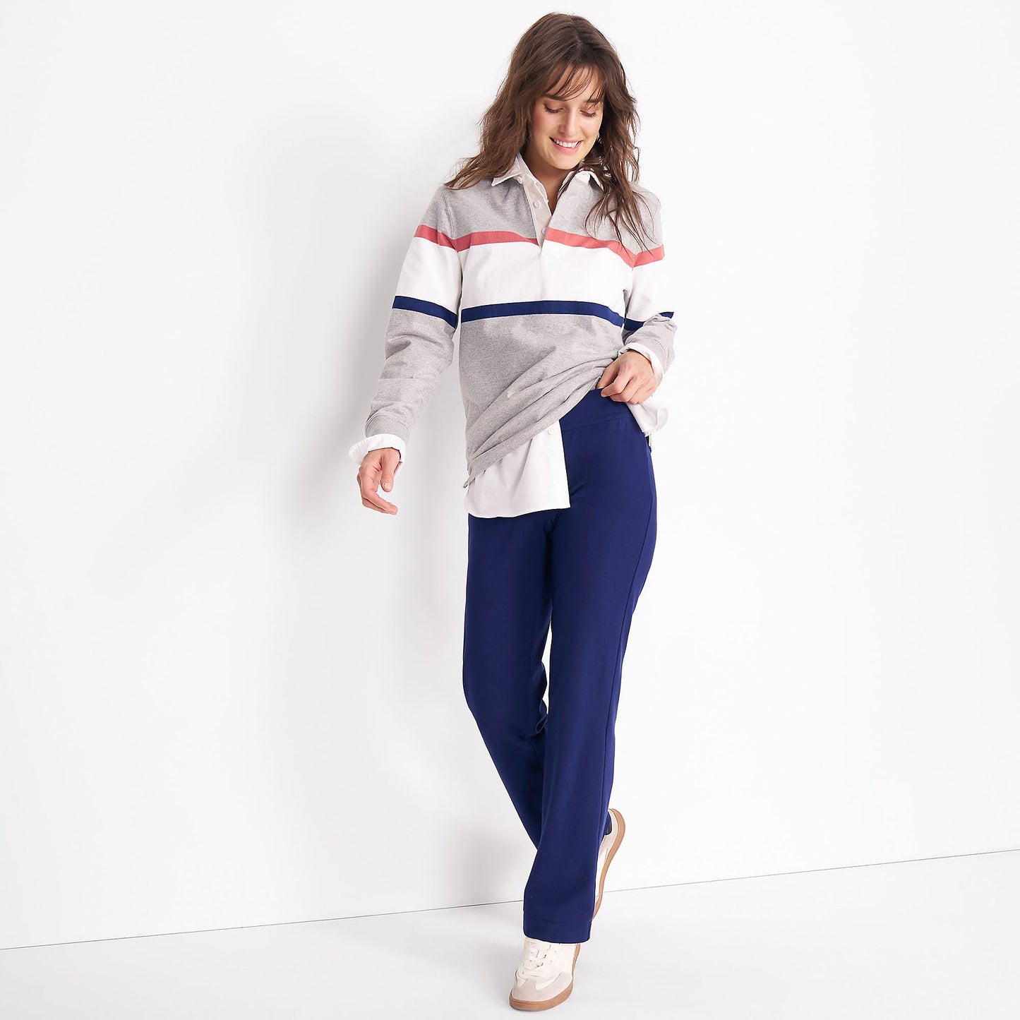 Lands' End Womens Starfish Straight Pants Deep Sea Navy Tall Large