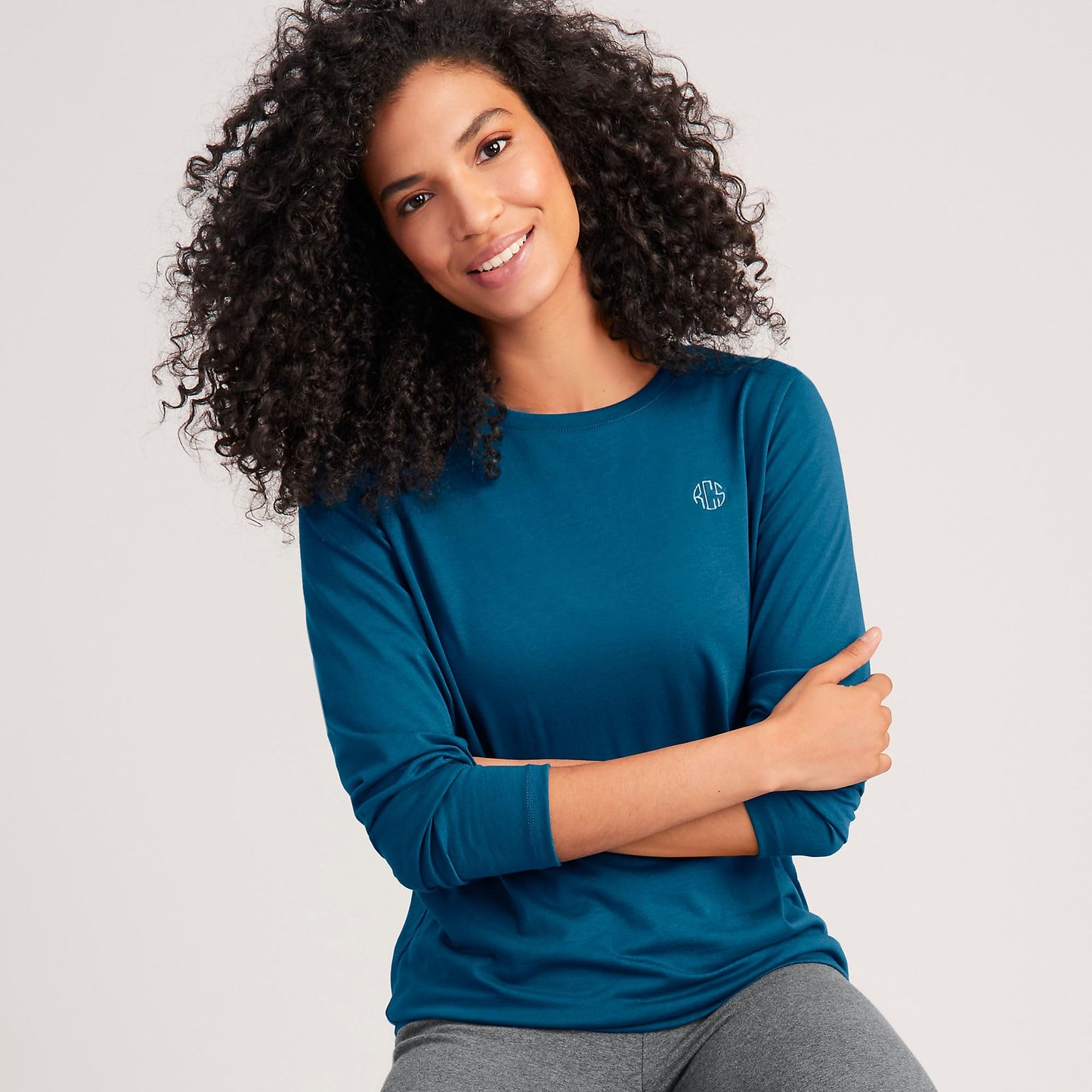 Lands' End Womens Long Sleeve Relaxed Supima Cotton Crew Neck T Shirt Baltic Teal Tall X-Large