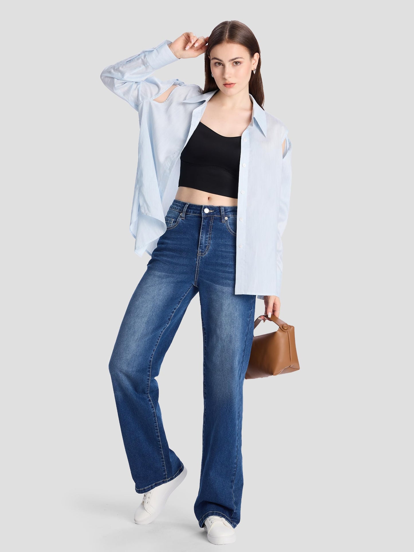 SEVEGO Women's 32"/34"/36" Tall Straight Leg Jeans Mid Waisted Stretchy Loose Denim Pants Casual Baggy Jean Trousers 36'', Blue, XL