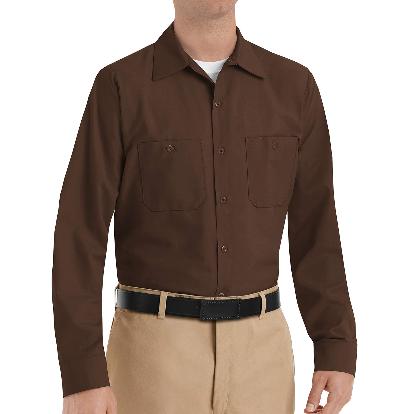 Red Kap Men's Size Industrial Work Shirt, Regular Fit, Long Sleeve, Chocolate Brown, Large/Tall