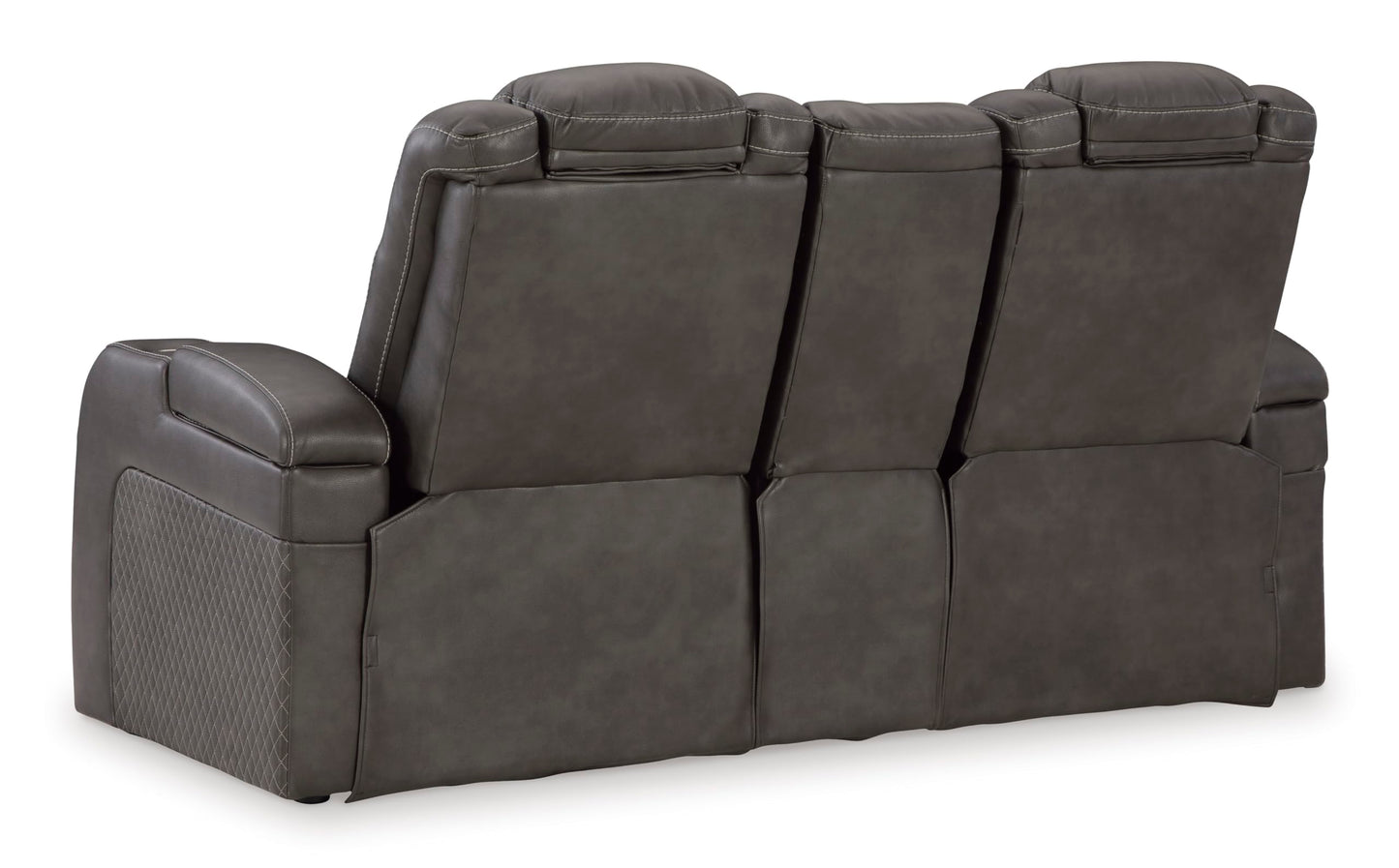 Signature Design by Ashley Fyne-Dyme Contemporary Power Reclining Loveseat with Console, USB Charging Ports and Adjustable Headrest, Gray