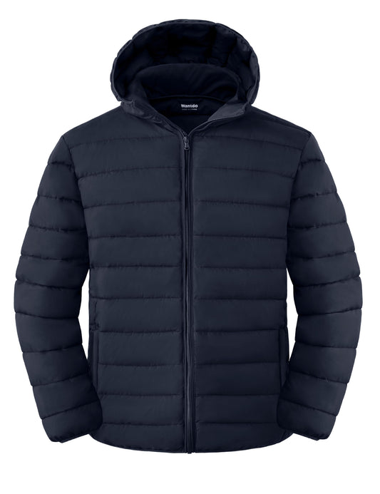 wantdo Men's Big and Tall Puffer Coat Long-Sleeve Quilted Winter Jacket with Hood Navy 3X-Large Tall