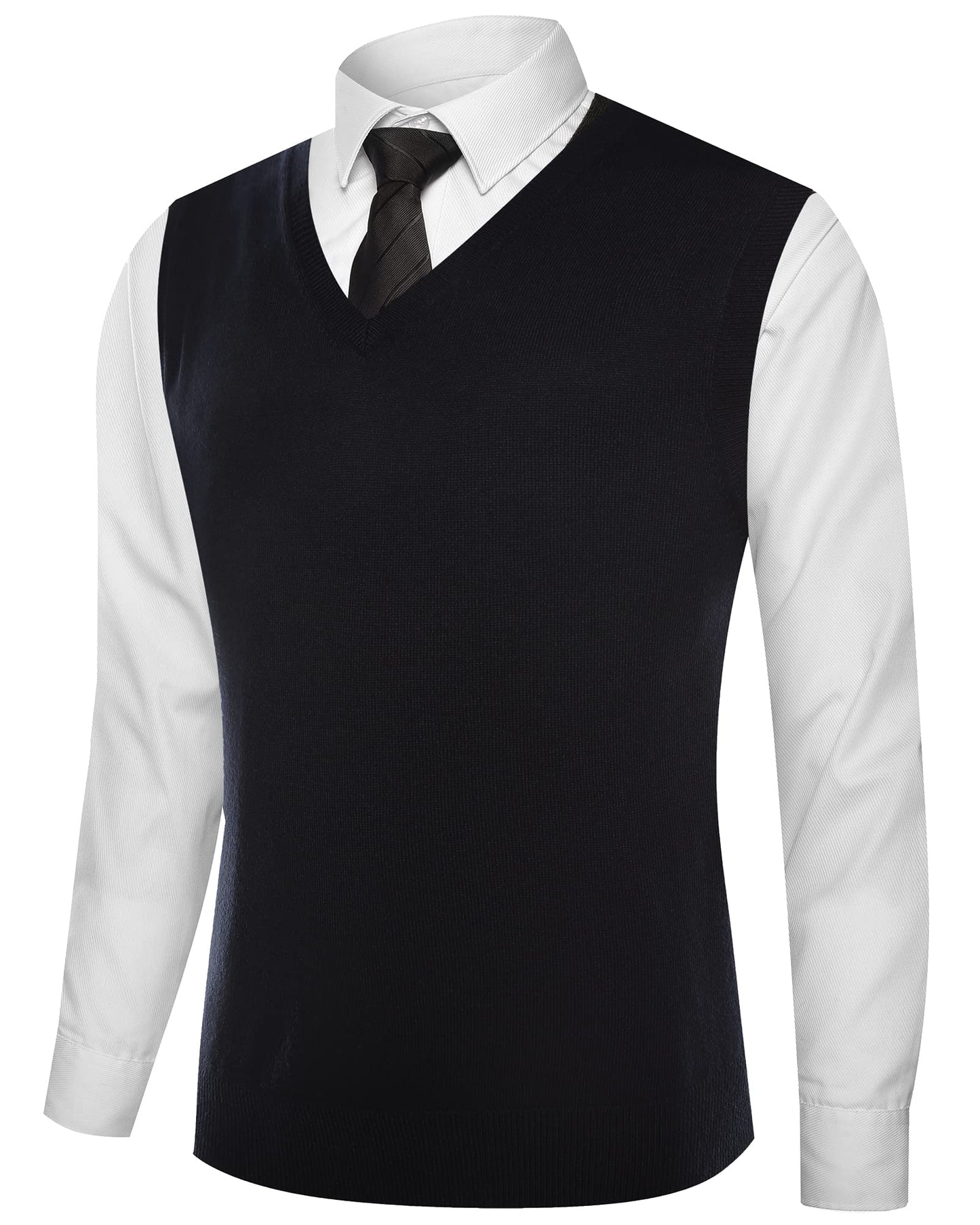 Kallspin Men's Big & Tall Wool Blended Vest Sweater Relaxed Fit V Neck Sleeveless Knitted Pullover (Black 3XL-Tall)