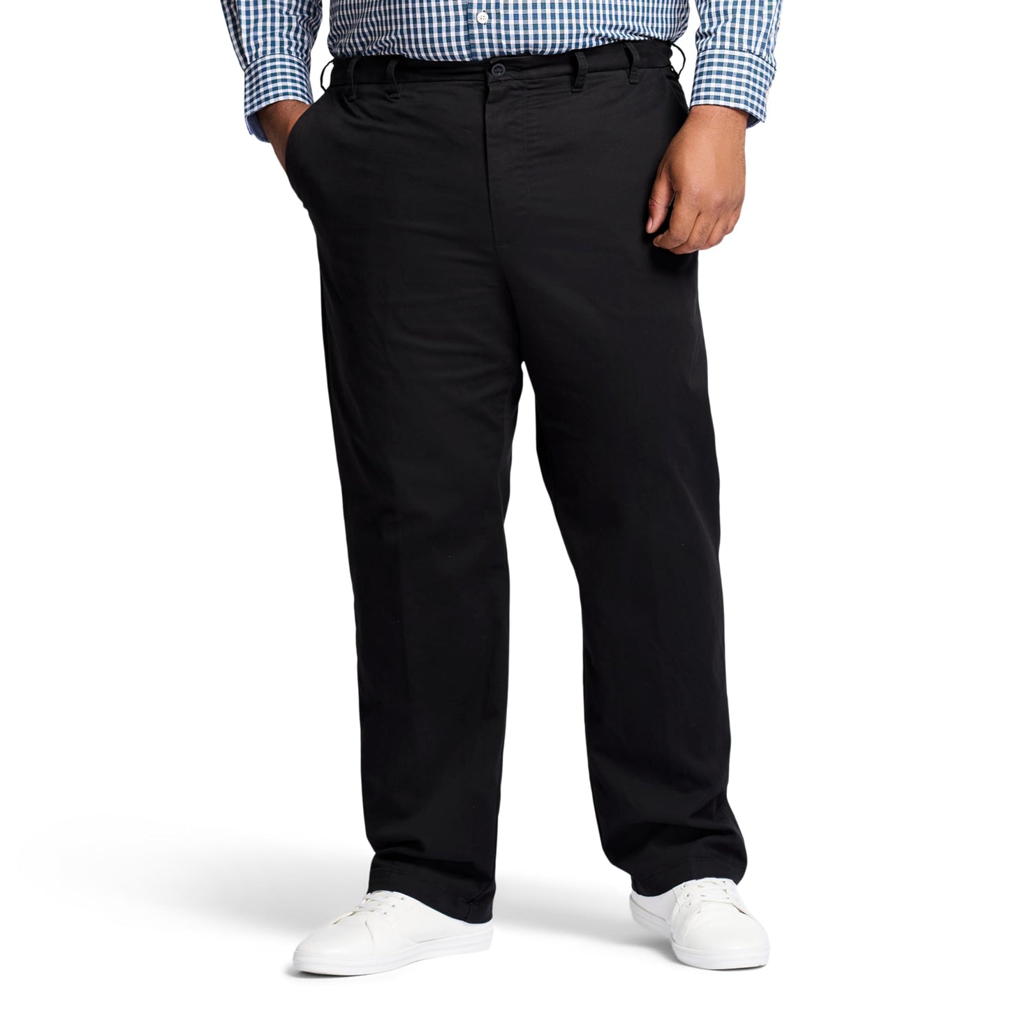 IZOD Men's Big and Tall Performance Stretch Flat Front Pant, Black, 42 36