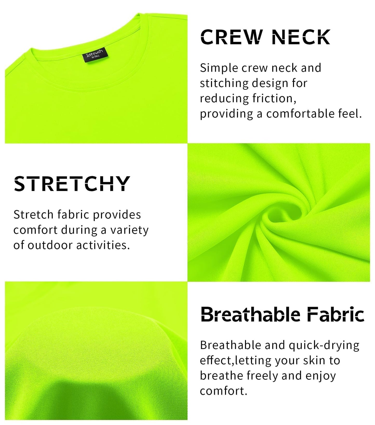 Idtswch Men's Tall T-Shirt Rash Guard UPF 50+ T-Shirt Quick Dry Swim Water Top Tee Short Sleeve Athletic Shirts neon Green-XL