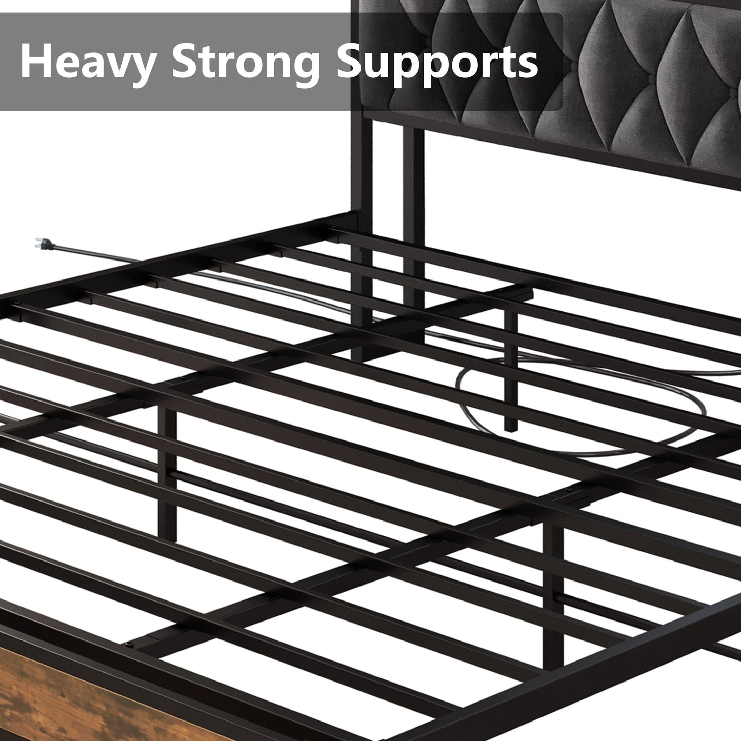 ANCTOR California King Bed Frames, Storage Headboard with Outlets, Easy to Install, Sturdy and Stable, No Noise, No Box Springs Needed - Perfect for a Good Night's Sleep