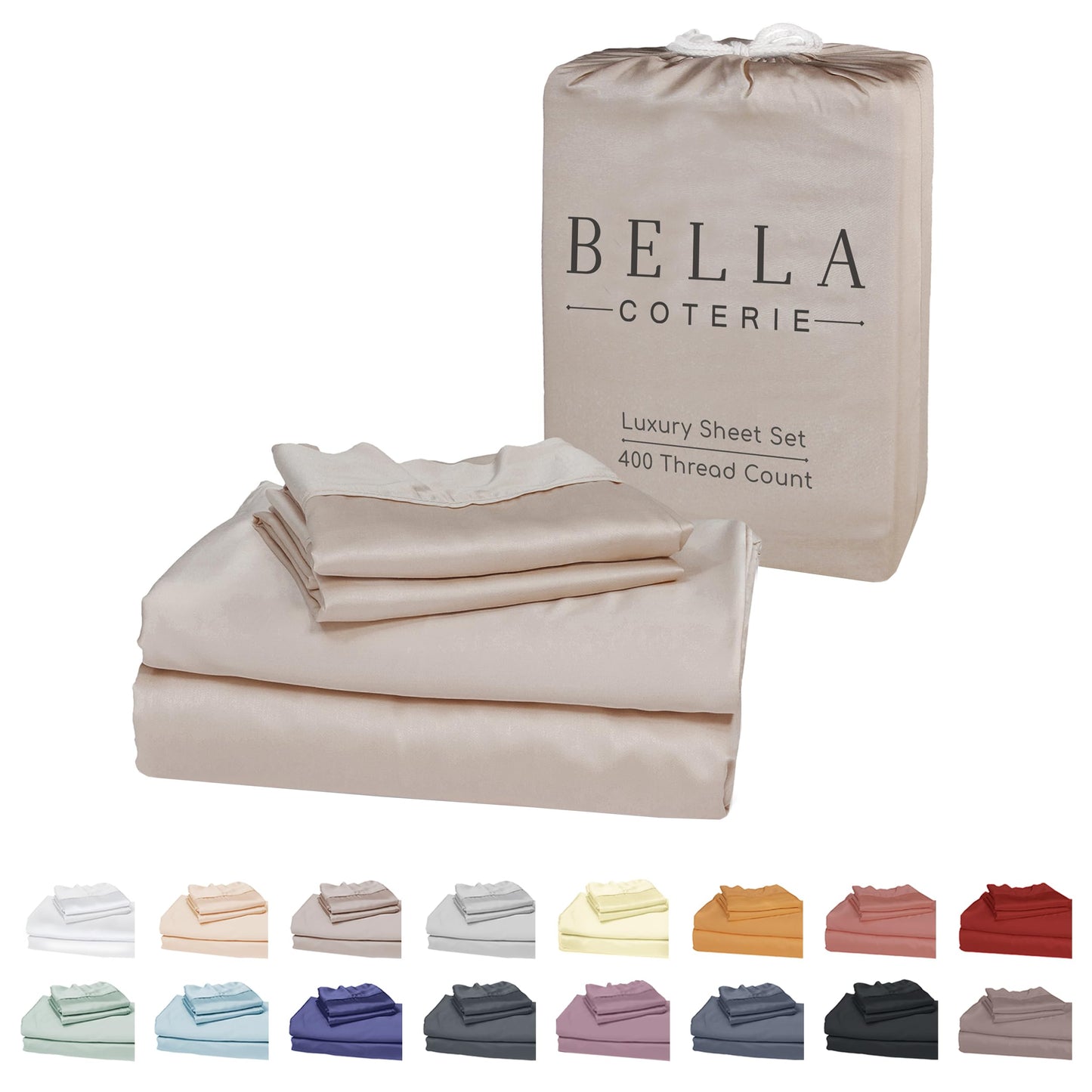 Bella Coterie Luxury Bamboo Viscose Cal King Size Sheet Set | 100% Organically Grown | Ultra Soft | Cooling for Hot Sleepers | 18" Deep Pocket [Dune]