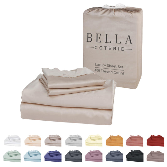 Bella Coterie Luxury Bamboo Viscose Cal King Size Sheet Set | 100% Organically Grown | Ultra Soft | Cooling for Hot Sleepers | 18" Deep Pocket [Dune]
