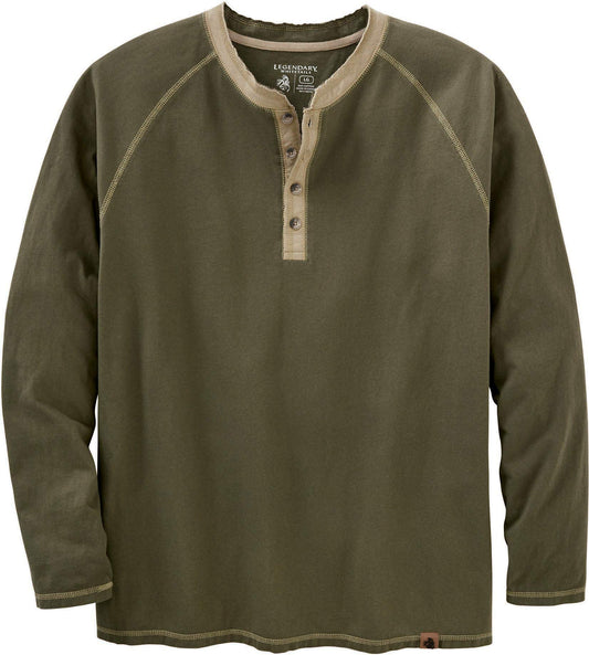 Legendary Whitetails Men's Long Sleeve Henley Shirt Button Up Casual Fit 100% Cotton, Army, X-Large Tall