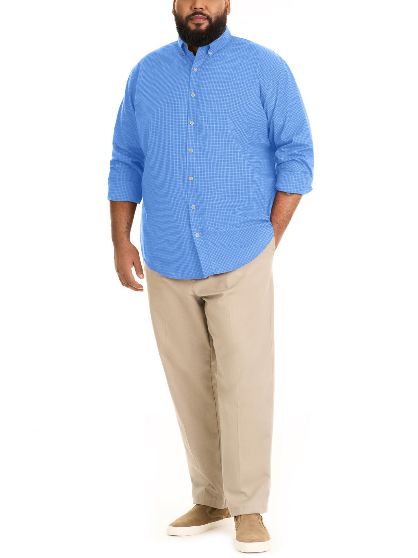 Van Heusen Big and Tall Wrinkle Free Long Sleeve Button Down Shirt Riviera Blue