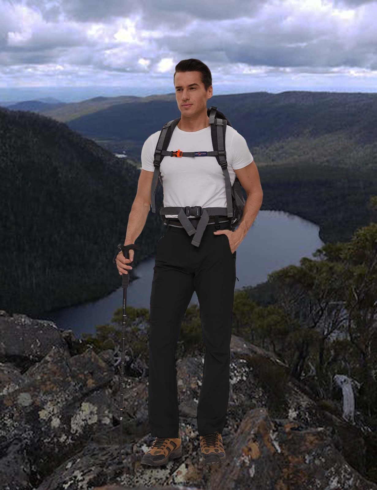 SEVEGO 30"/32"/34"/36"/38" Inseam Men's Tall Hiking Pants Quick Dry Outdoor Waterproof Fishing Cargo Pants with 5 Pockets 36"，Black，S