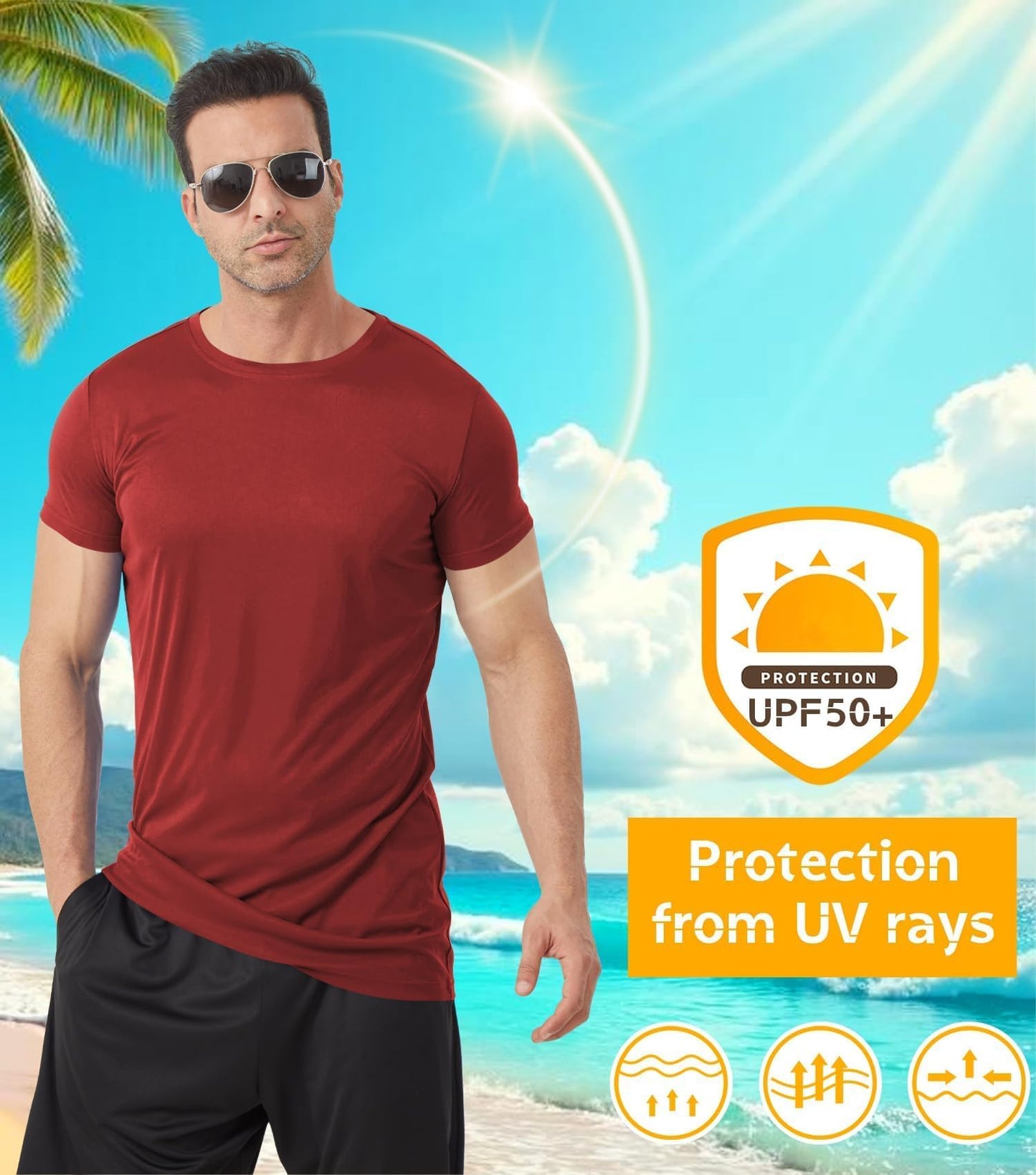 Idtswch Men's Tall T-Shirt Rash Guard UPF 50+ T-Shirt Quick Dry Swim Water Top Tee Short Sleeve Athletic Shirts 35wine-3XL