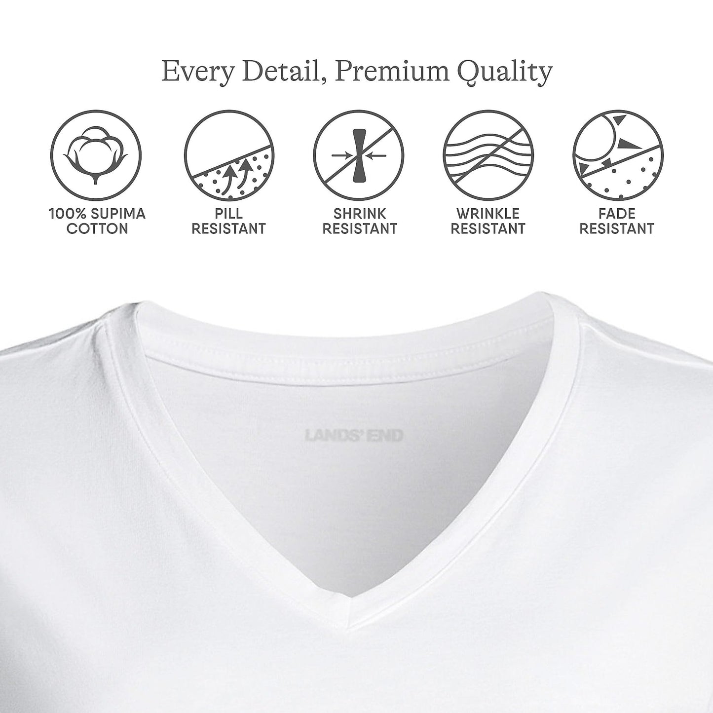Lands' End Womens SS Relaxed Supima V Neck T Shirt White Tall Small