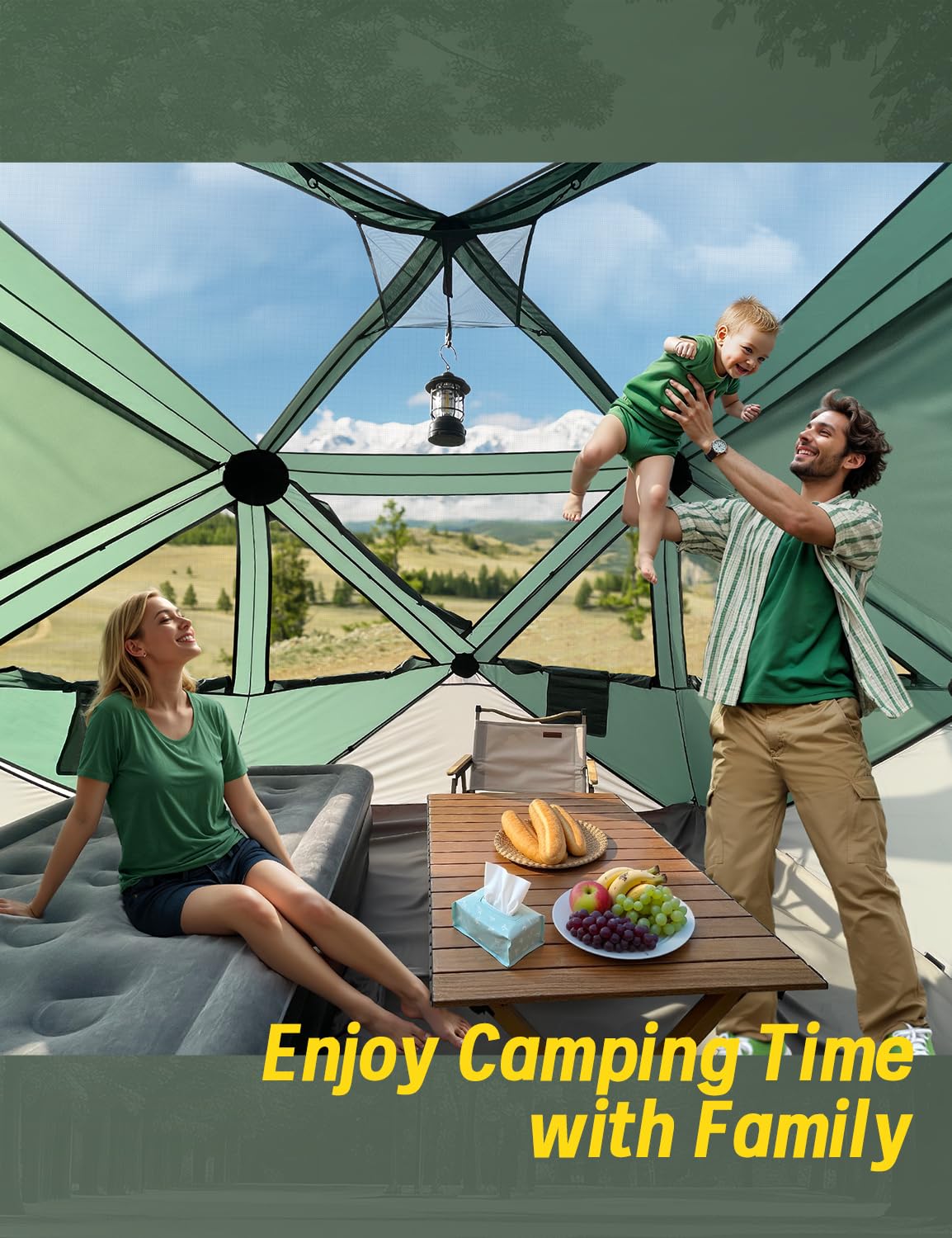 Camping Tent for 4 Person, Pop up Tents, 4 Person Tent for Camping, Setup in 60 Seconds, Water-Resistant Windproof Hub Tents, Portable Instant Cabin with Removable Floor