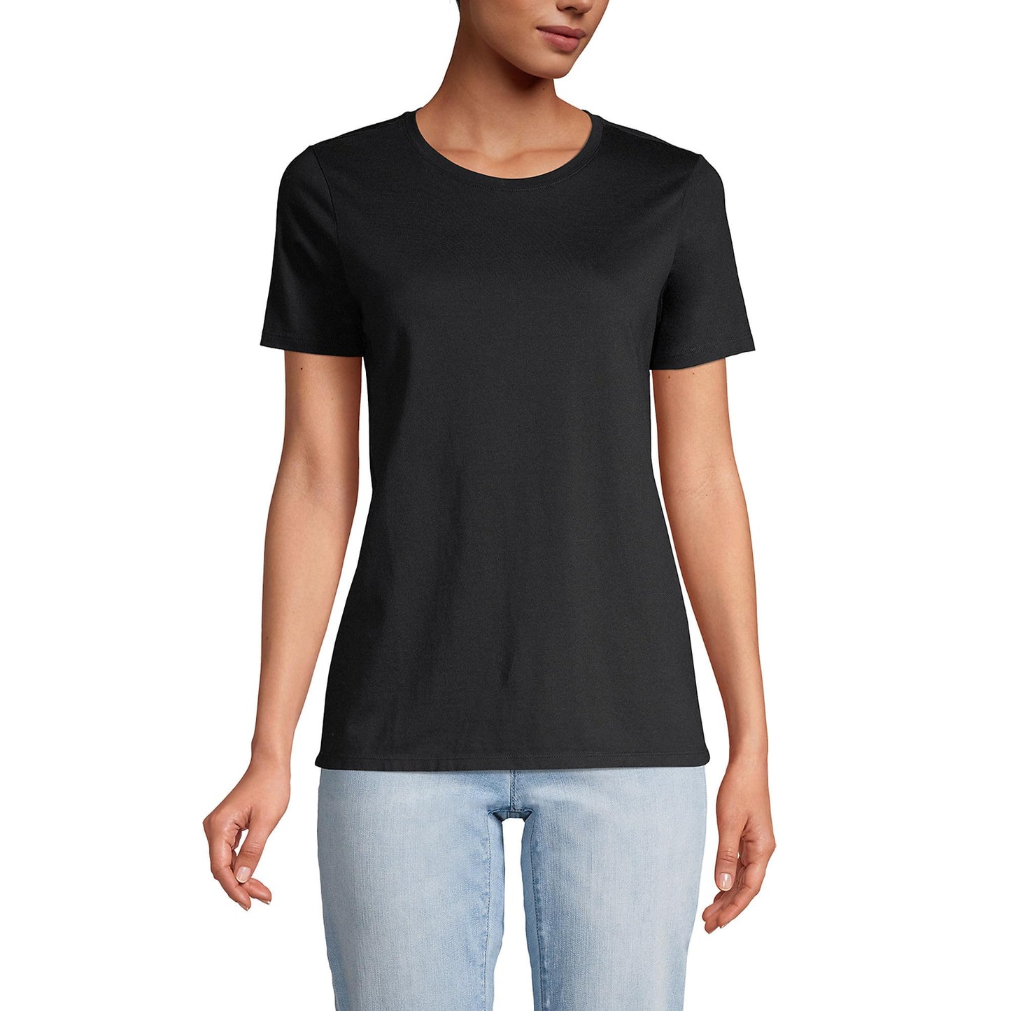 Lands' End Womens Short Sleeve Relaxed Supima Cotton Crew Neck T Shirt Black Tall Medium
