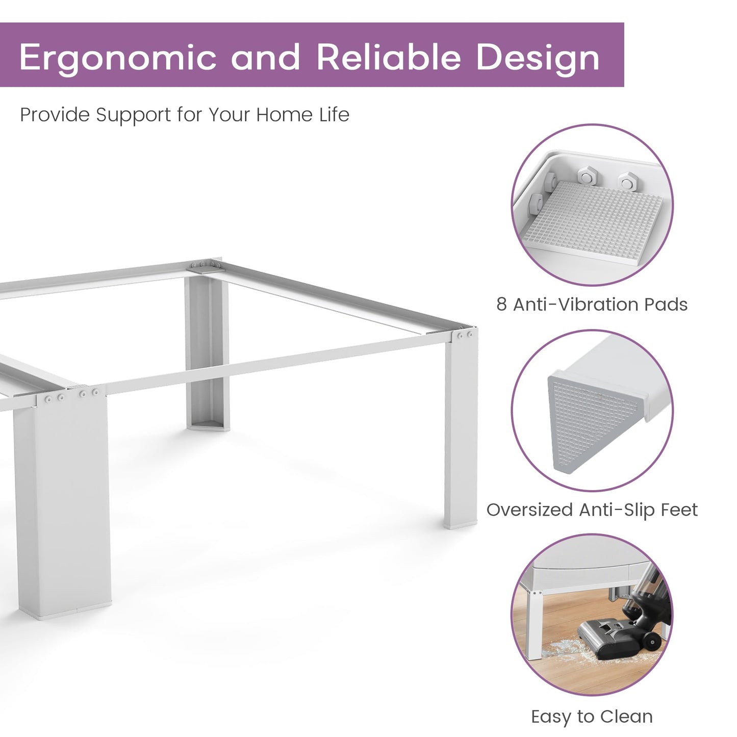 Murago Washer Dryer Pedestal Stand, Laundry Pedestal Set, Universal Design Fits all Major Brands, Heavy Duty Frame, Thick Anti Vibration Pads, White