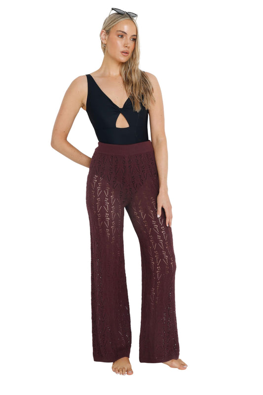 Long Tall Sally LTS Tall Pointelle Knit Wide Leg Pants Purple 6