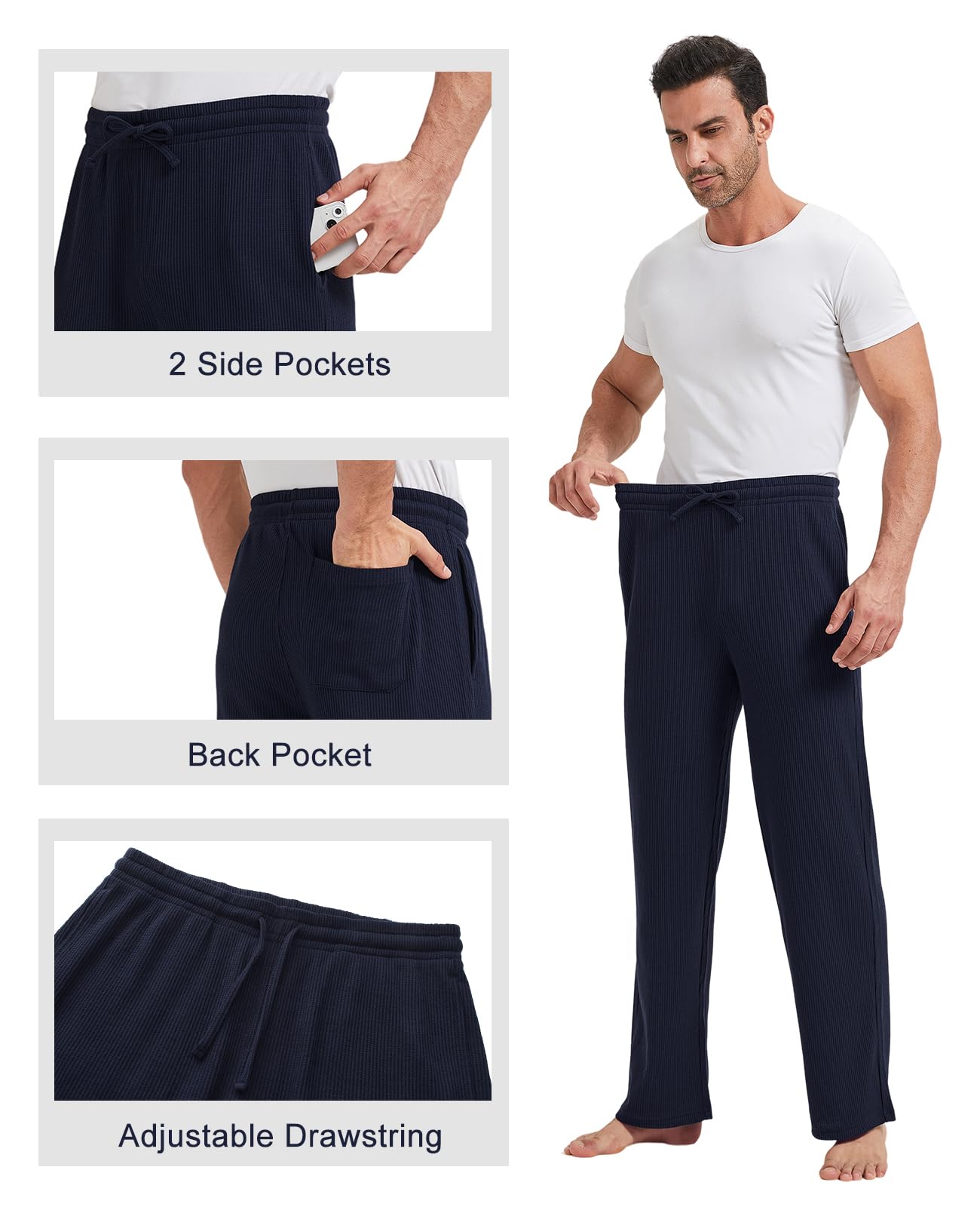 TTZ 34/36 Inseam Mens Tall Pajama Pants Waffle Pj Lounge Sleep Pants for Tall Men-MT