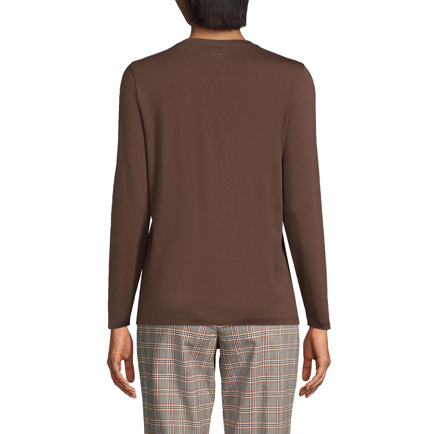 Lands' End Womens Long Sleeve Relaxed Supima Cotton Crew Neck T Shirt Rich Coffee Tall Large