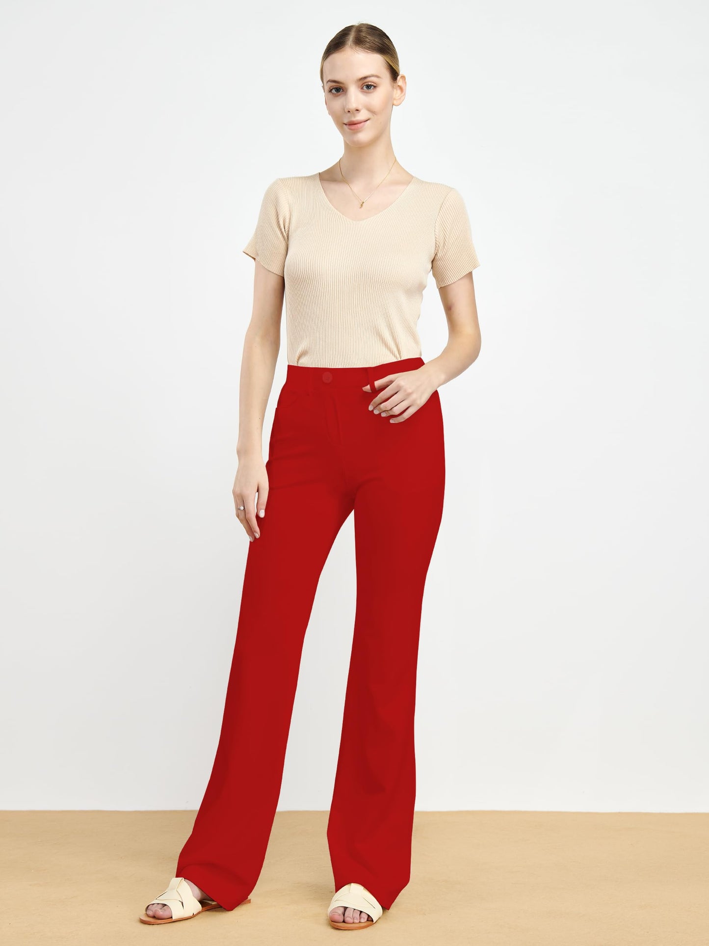 Tapata Women's 28''/30''/32''/34'' Stretchy Bootcut Dress Pants with Pockets Tall, Petite, Regular for Office Work Business 34",Red,XXL