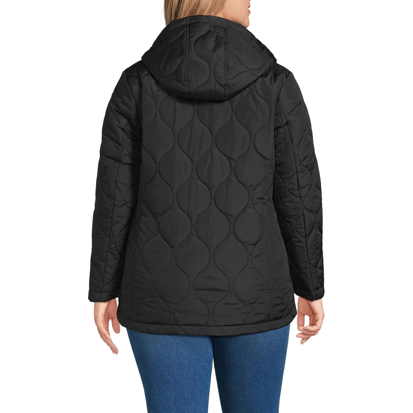 Lands' End Womens FeatherFree Onion Quilted Insulated Jacket Black Tall Small