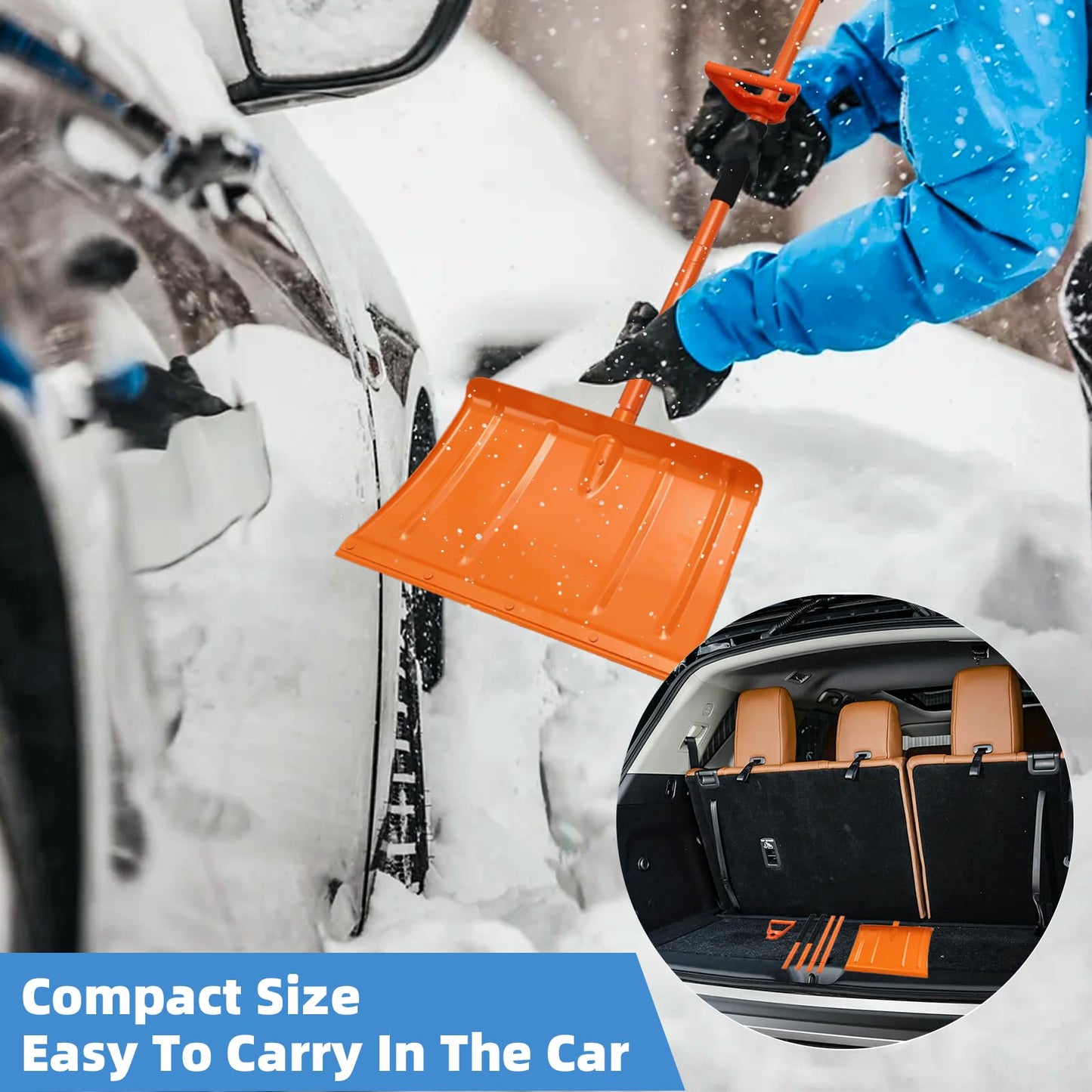Snow Shovel for Driveway 67 Inch Shovel with Labor-Saving Tool Handle, Snow Removal with Large Scoop Snow Shovel for Car Outdoor Emergency, Orange