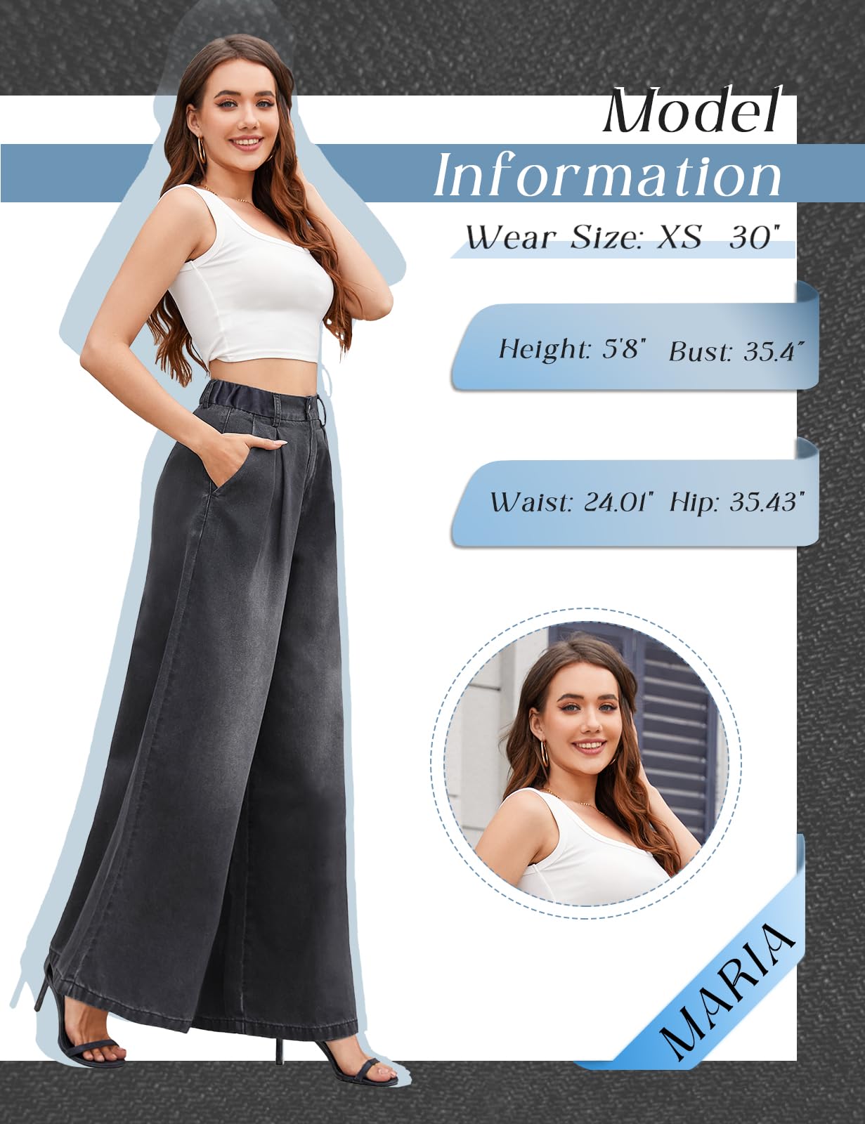 Tapata Women's 33" Inseam Tall Wide Leg Jeans High Waisted Baggy Denim Pants Palazzo Trousers, Black, XXL