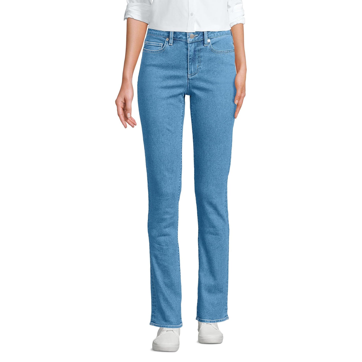 Lands' End Womens MR Straight Leg Blue Jeans-Recover Denim Hutton Blue Wash Regular 6 32
