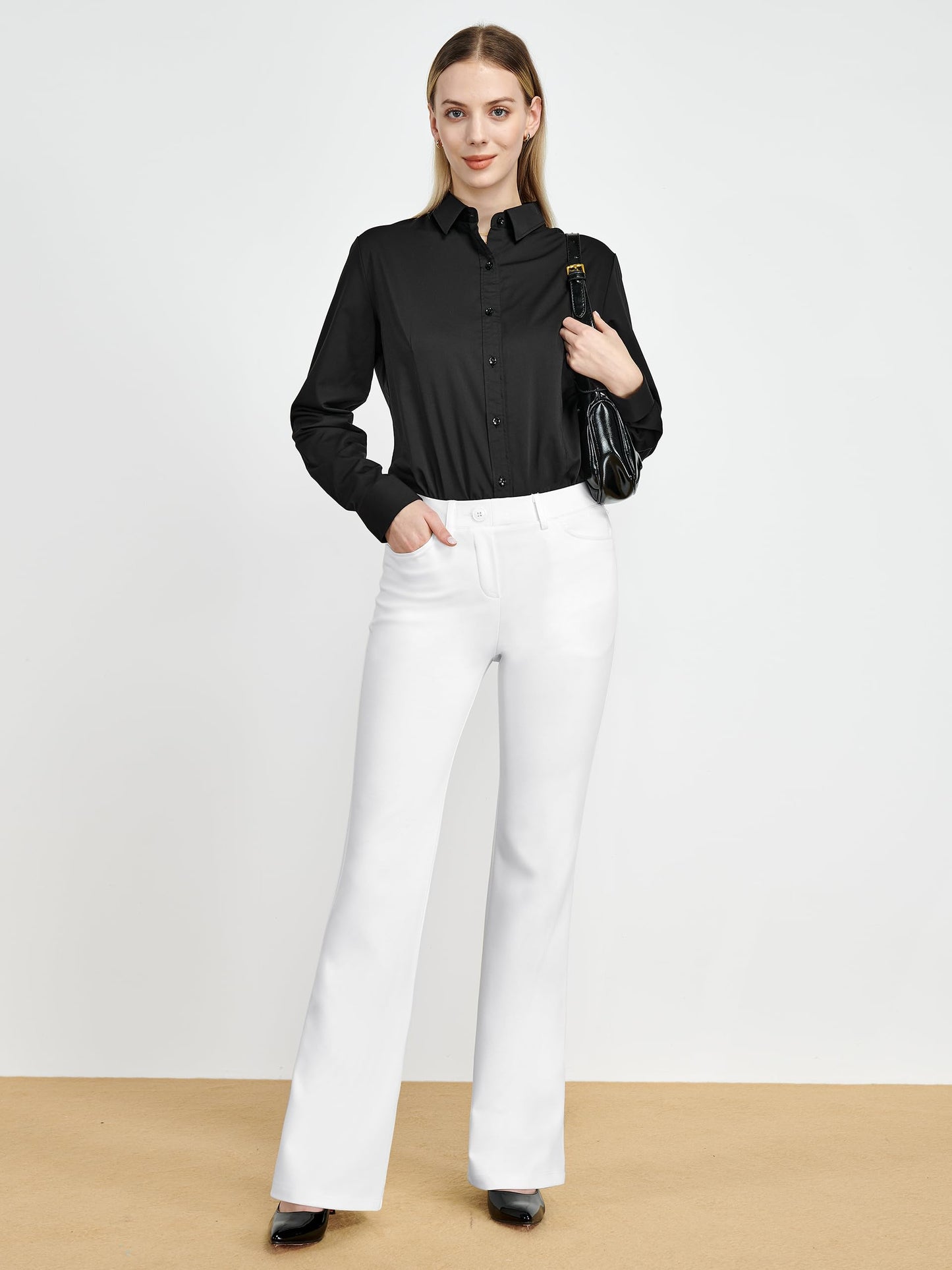 Tapata Women's 28''/30''/32''/34'' Stretchy Bootcut Dress Pants with Pockets Tall, Petite, Regular for Office Work Business 34", White, XXL