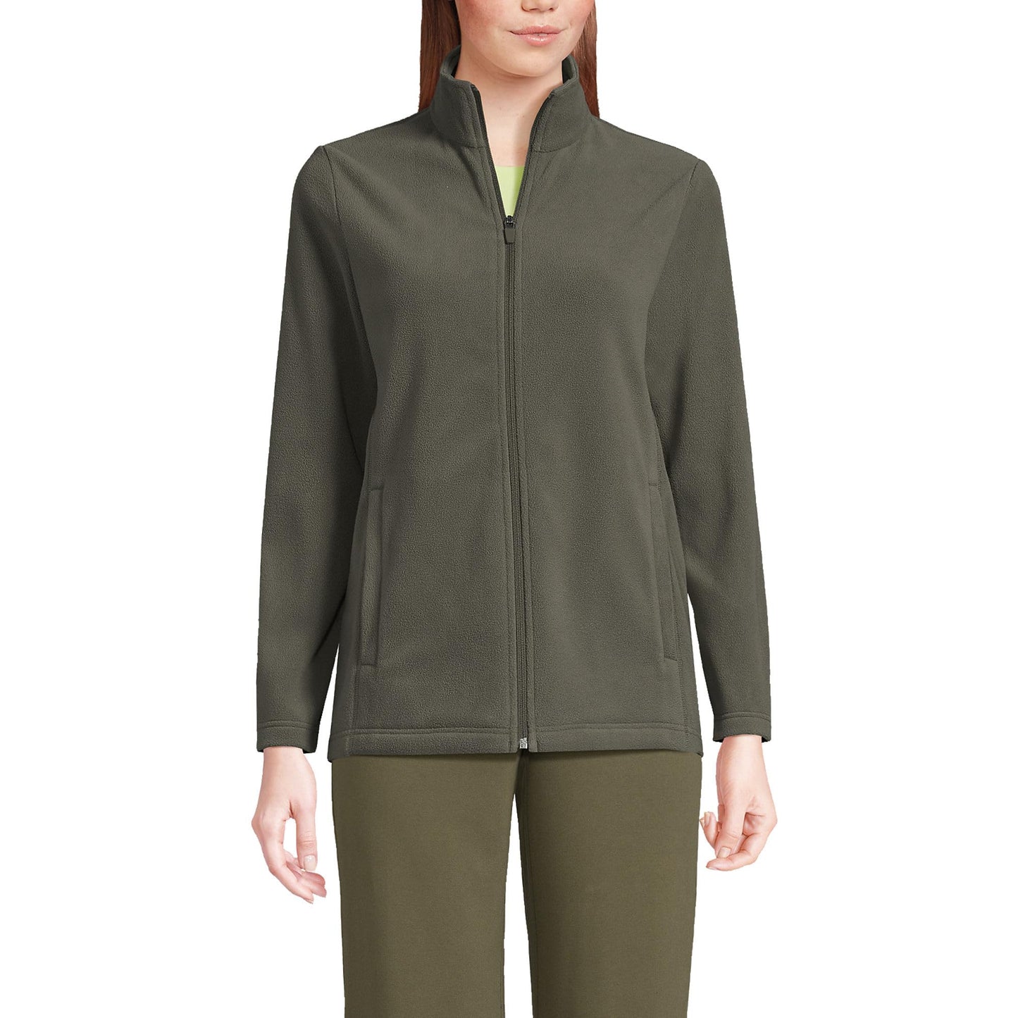 Lands' End Womens Full Zip Fleece Jacket Forest Moss Green Tall X-Large