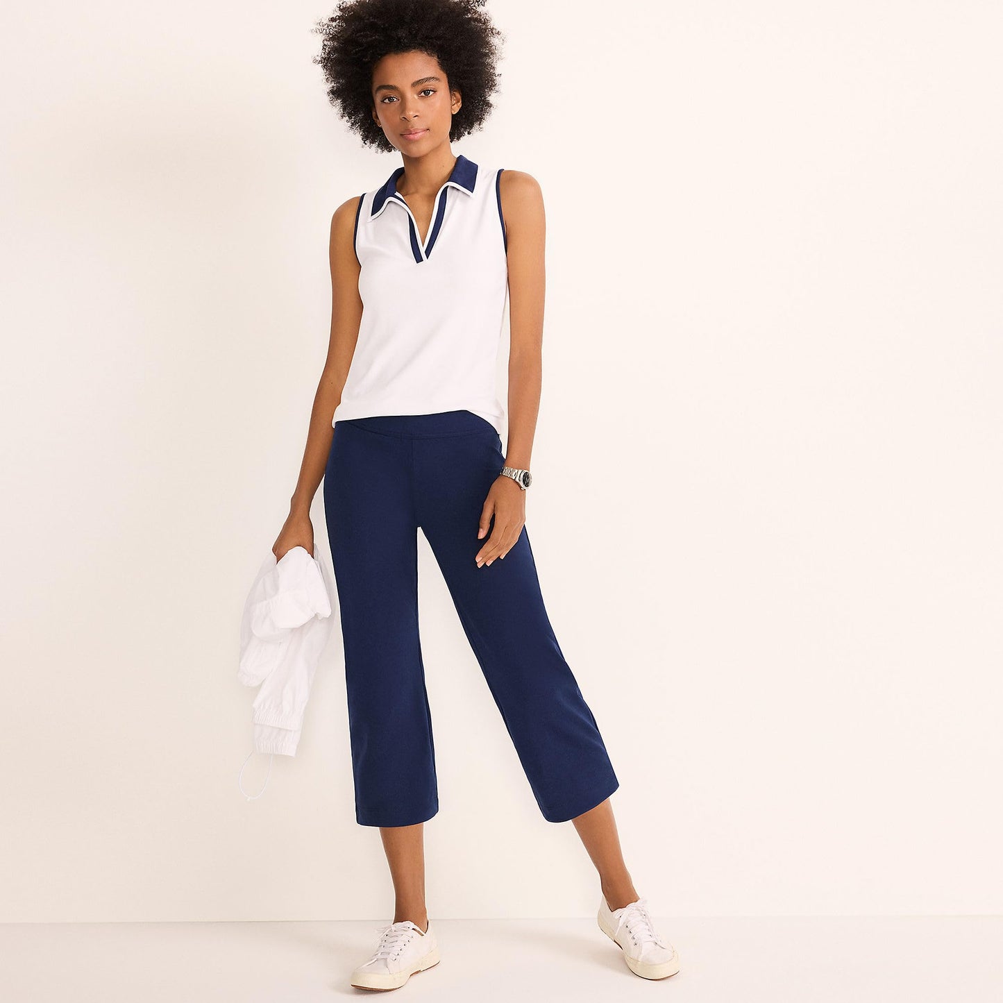 Lands' End Womens Starfish Crop Pants Deep Sea Navy Tall Small