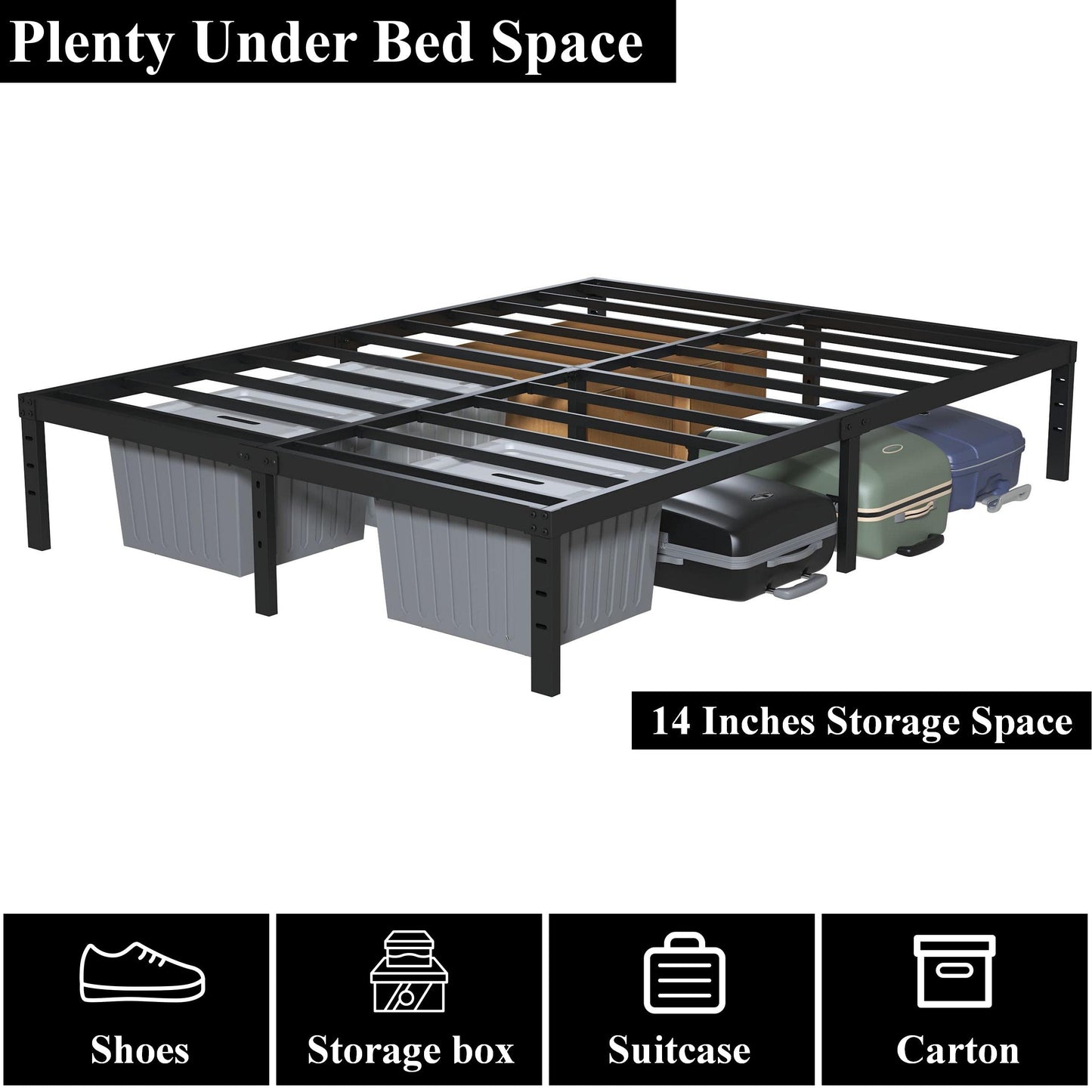 Upcanso 16 Inch California King Bed Frames No Box Spring Need, Platform Cal King Bed Frame with 14 Inch Storage, 3500 lbs Heavy Duty Metal Slats Support, Easy Assembly Mattress Foundation