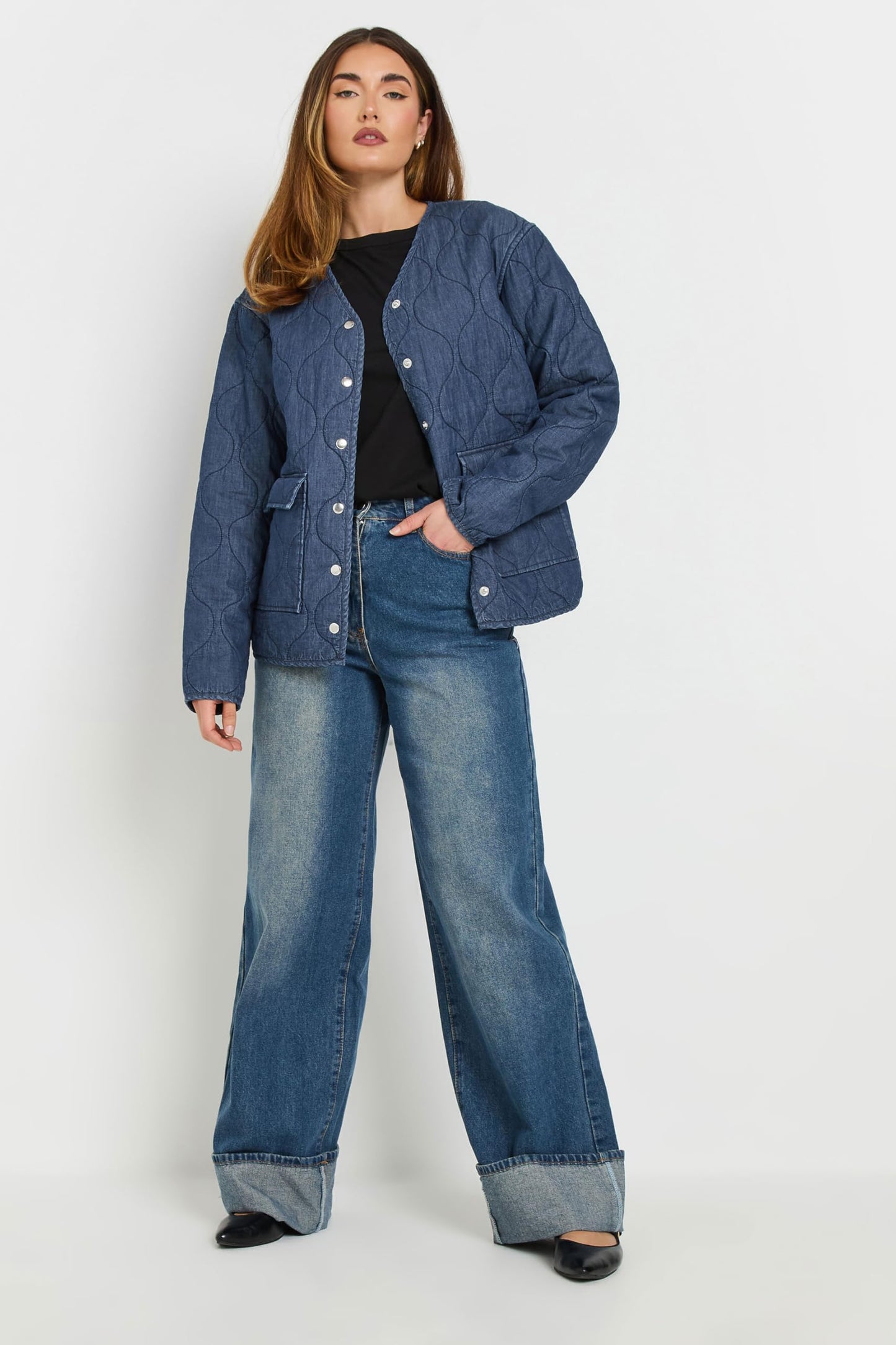 Long Tall Sally LTS Tall Denim Quilted Jacket Dark Blue 4