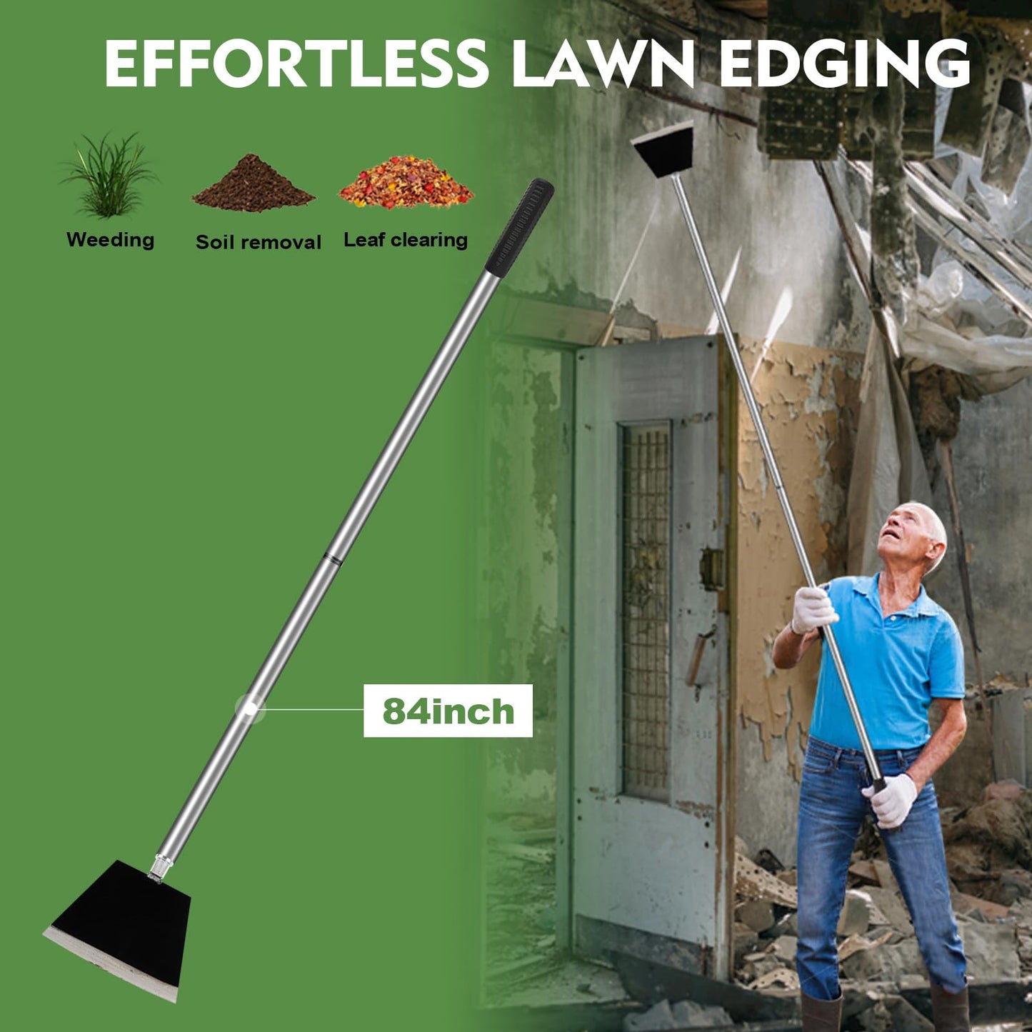 Smarkey 84" Garden Shovel Cleaning Floor Scraper, Weed Removal Tool, Long Handle with Heavy Duty Sharp Blade for Ice Roof Back Yard Sidewalk Grass Walls Glass Tile Painting Stripping Tools