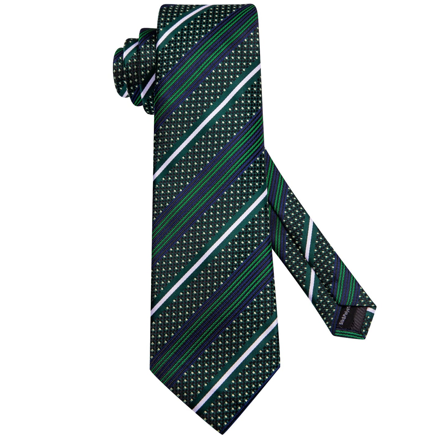 Hi-Tie Green Blue Extra Long Ties for Men Silk 70'' Mens Long Ties Set and Pocket Square Cufflinks Striped Neckties
