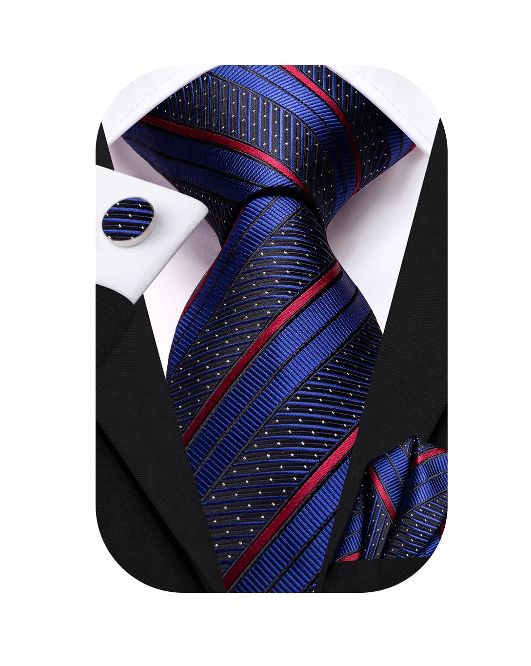 Hi-Tie Men's Neckties Silk Blue Extra Long Ties for Men 70 Inch Men's Ties and Pocket Square Cufflinks Set for Wedding