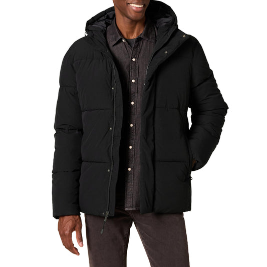 Amazon Essentials Men's Mid-Length Hooded Puffer Coat (Available in Big & Tall), Black, 4X-Large Big Tall