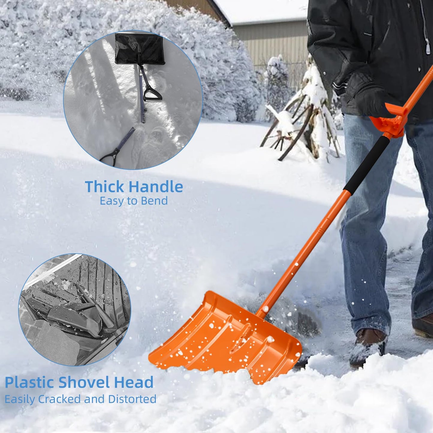 Snow Shovel for Driveway 67 Inch Shovel with Labor-Saving Tool Handle, Snow Removal with Large Scoop Snow Shovel for Car Outdoor Emergency, Orange
