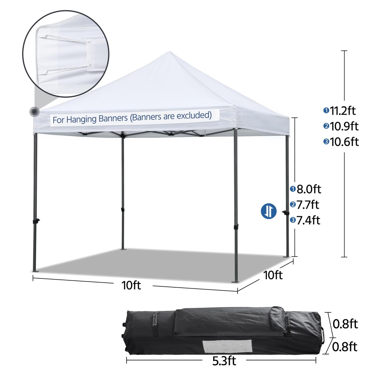 Yaheetech Canopy Tent, Commercial Instant Heavy Duty Canopy, 500D Waterproof Adjustable Canopy with Wheeled Carry Bag, 4 Sandbags and 4 Stakes (10x10, White)