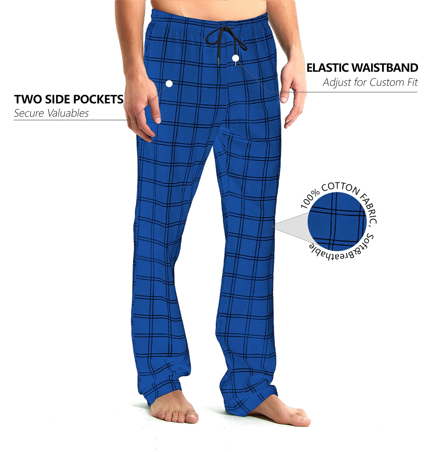 Idtswch Mens Tall Pajama Pants 38" Inseam Plaid Lounge Pants Sleepwear Pajama Bottoms 100% Cotton
