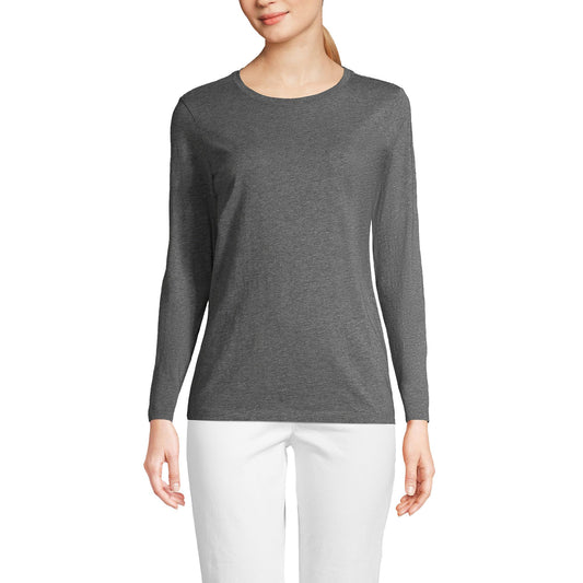 Lands' End Womens Long Sleeve Relaxed Supima Cotton Crew Neck T Shirt Charcoal Heather Tall Large