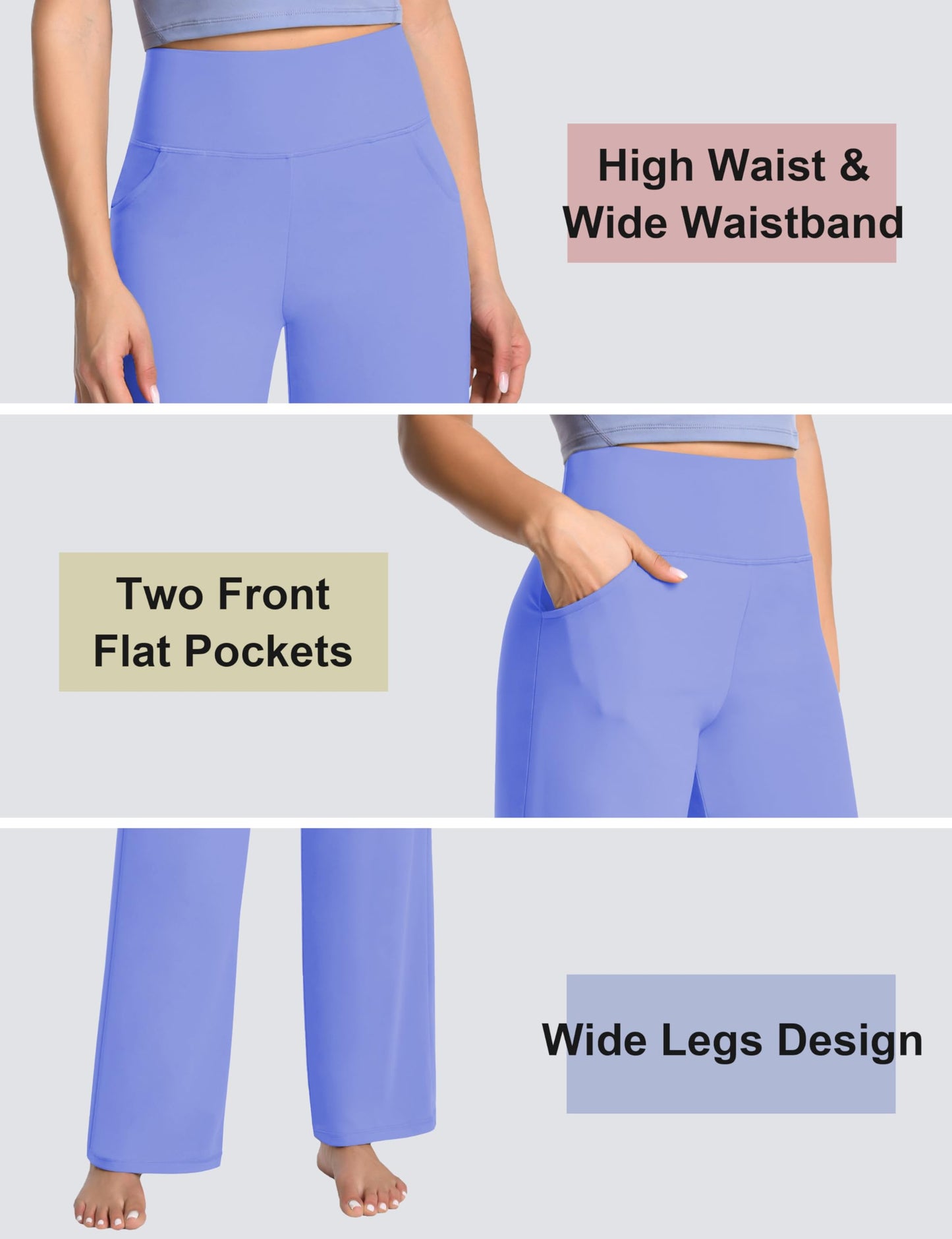BUBBLELIME 29"/31"/33"/35"/37" Women's Wide Legs Yoga Pants Loose Lounge Sweatpants - Wide Legs_SkyBlue L_37" Inseam