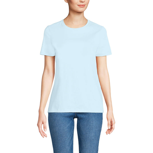 Lands' End Womens Short Sleeve Relaxed Supima Cotton Crew Neck T Shirt Soft Ice Blue Tall Small