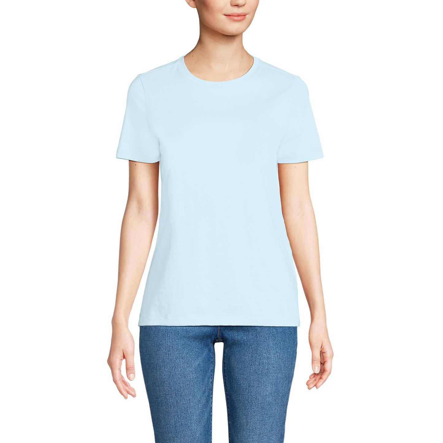 Lands' End Womens Short Sleeve Relaxed Supima Cotton Crew Neck T Shirt Soft Ice Blue Tall X-Large