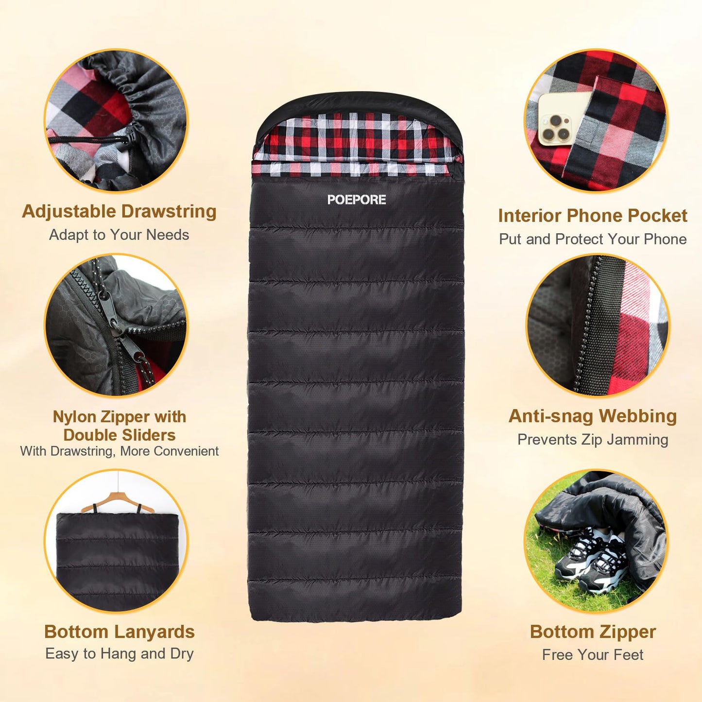 Extra Long (7'6") Flannel Sleeping Bag Cold Weather: 0 Degree