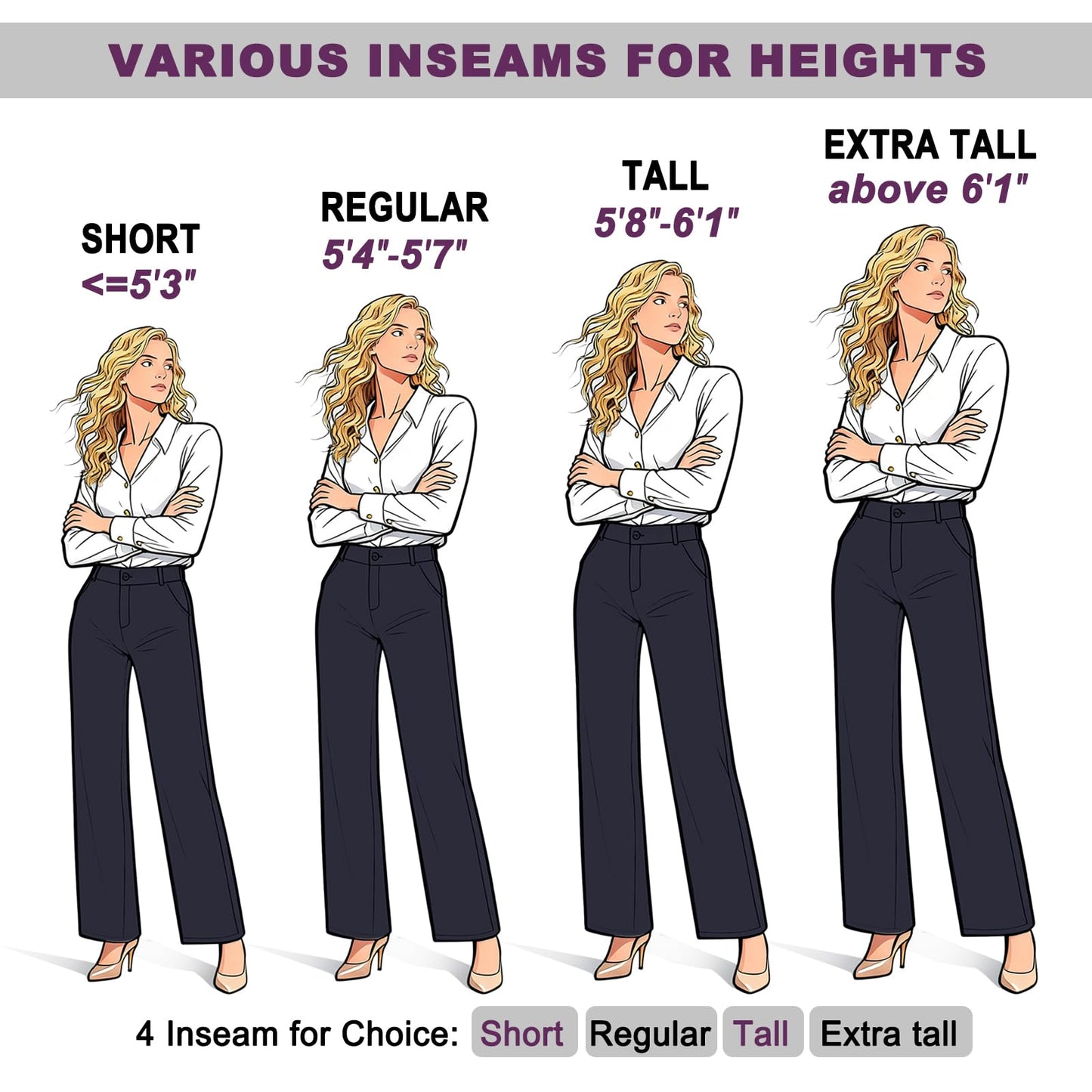 iChosy Womens High Waist Wide Straight Leg Trousers Casual Slacks Dress Pants with Pockets Navy 14 Tall