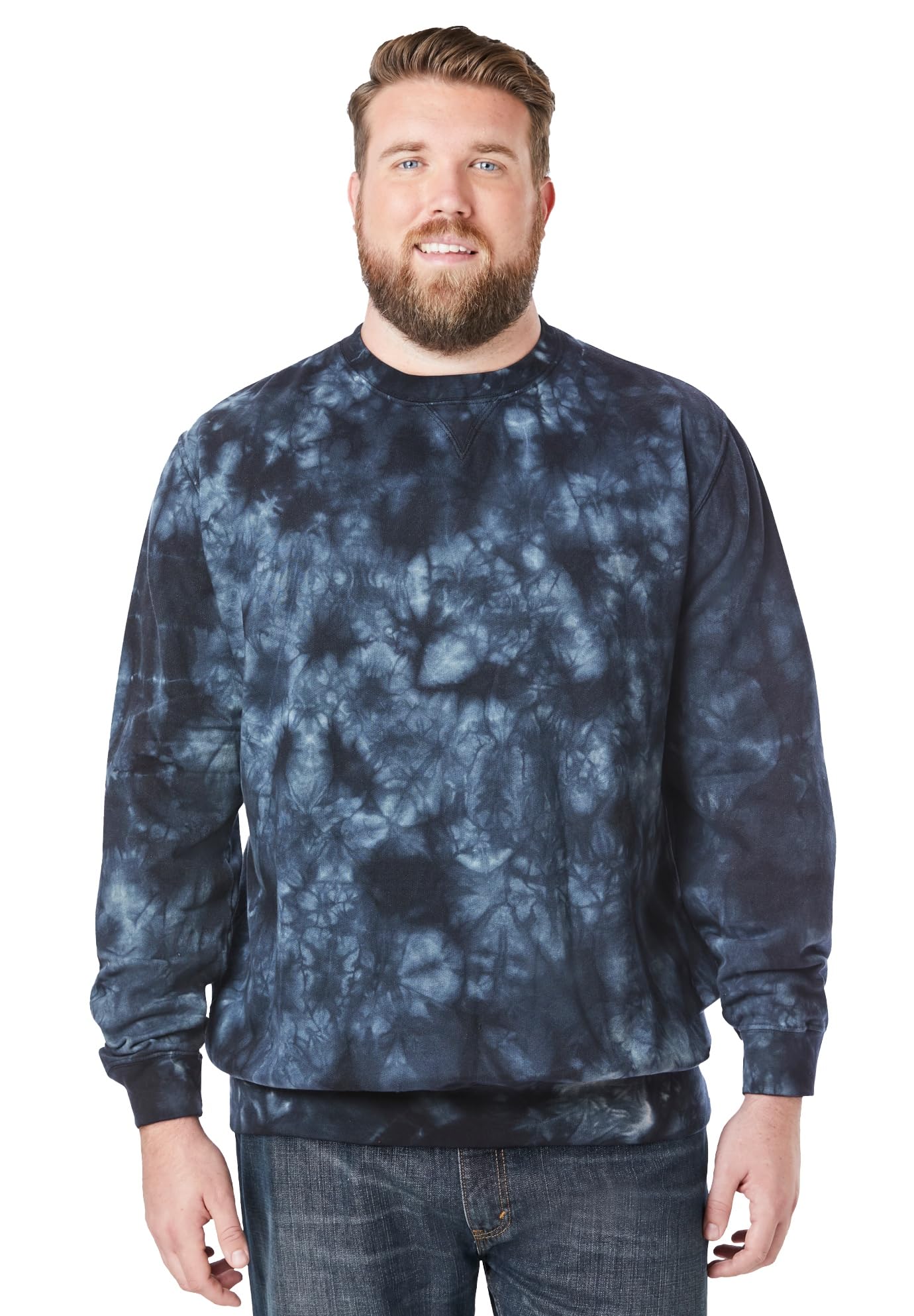 KingSize Men's Big & Tall Fleece Crewneck Sweatshirt - 4XL, Navy Marble