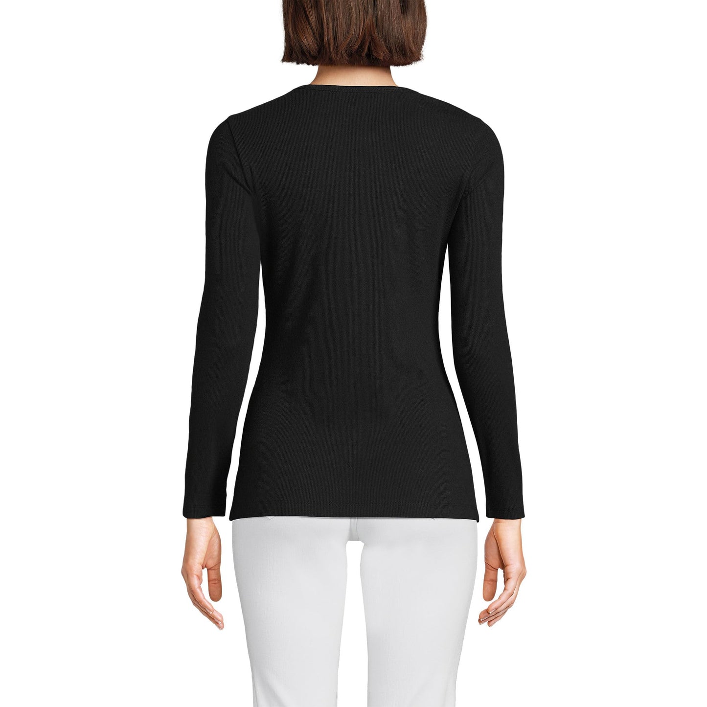 Lands' End Womens Long Sleeve Micro Rib Crew Black Tall Large